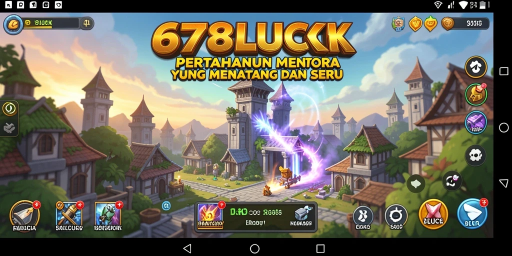 Screenshot gameplay Tower Defense 678LUCK dengan menara yang sedang bertempur.