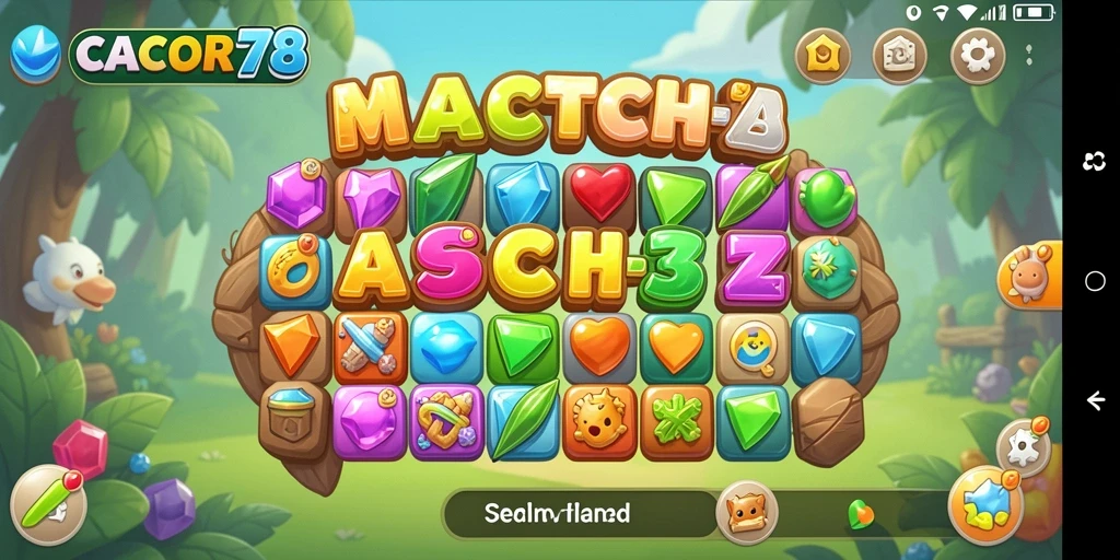 Screenshot menunjukkan gameplay Match-3 yang mengasyikkan.