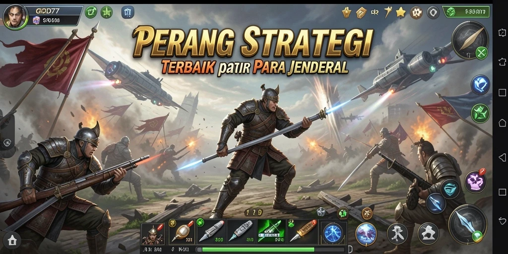 Tampilan gameplay menegangkan dari GOD77 dalam pertempuran strategi.