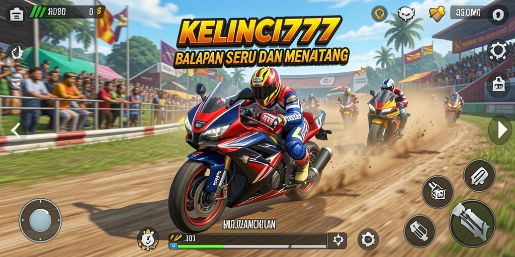 Screenshot gameplay KELINCI777 menampilkan aksi balapan motor yang mendebarkan.