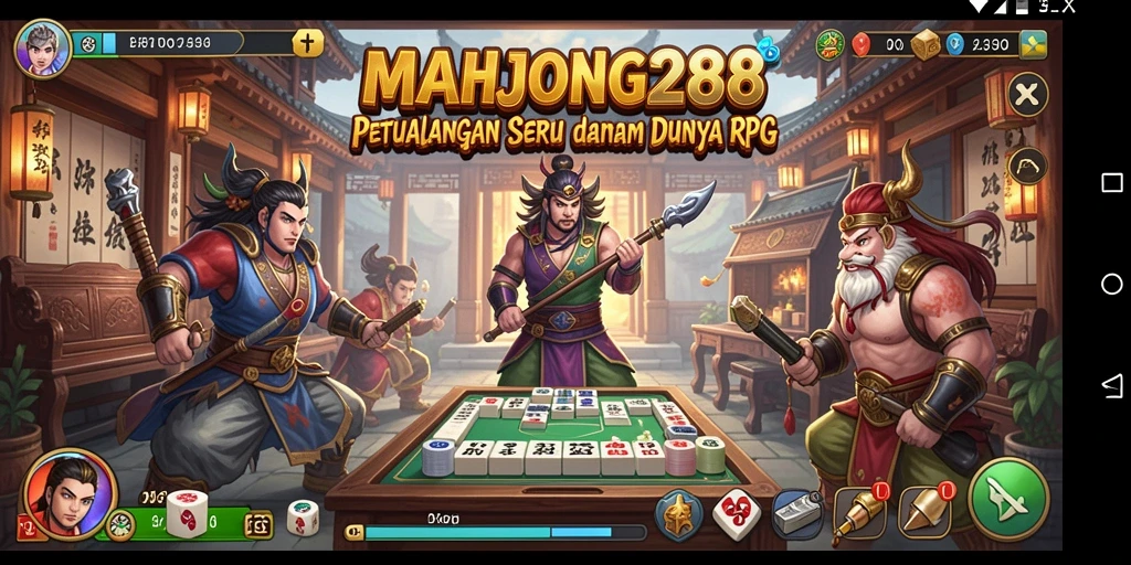 Screenshot menunjukkan pertempuran seru dalam permainan RPG MAHJONG288.