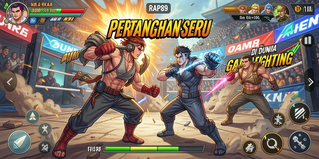 Tangkapan layar menunjukkan pertarungan epik di RAP89 dengan karakter yang beraksi.