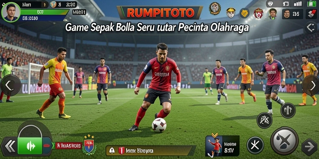 Gambar gameplay RUMPITOTO yang penuh aksi dalam pertandingan sepak bola.