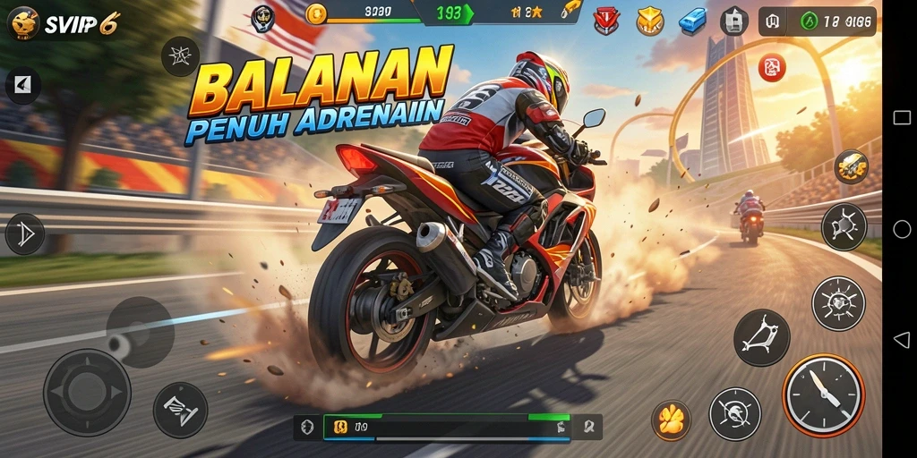 Tampilan gameplay balapan motor yang menegangkan di SVIP6.