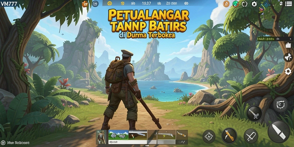 Tangkapan layar VM777 yang menunjukkan eksplorasi dunia terbuka yang luas dan menakjubkan.
